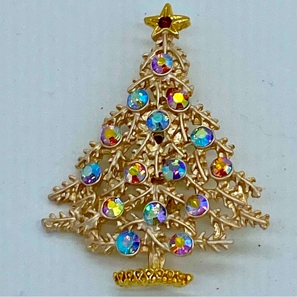 Vintage Jewelry - Vintage Aurora Borealis Crystal multi-colored Christmas Tree Brooch